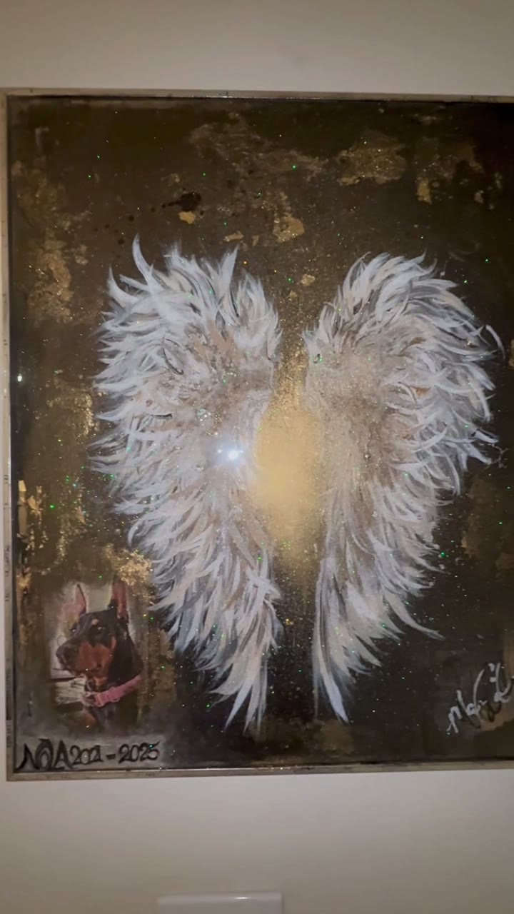 Finished angel wings memorial painting